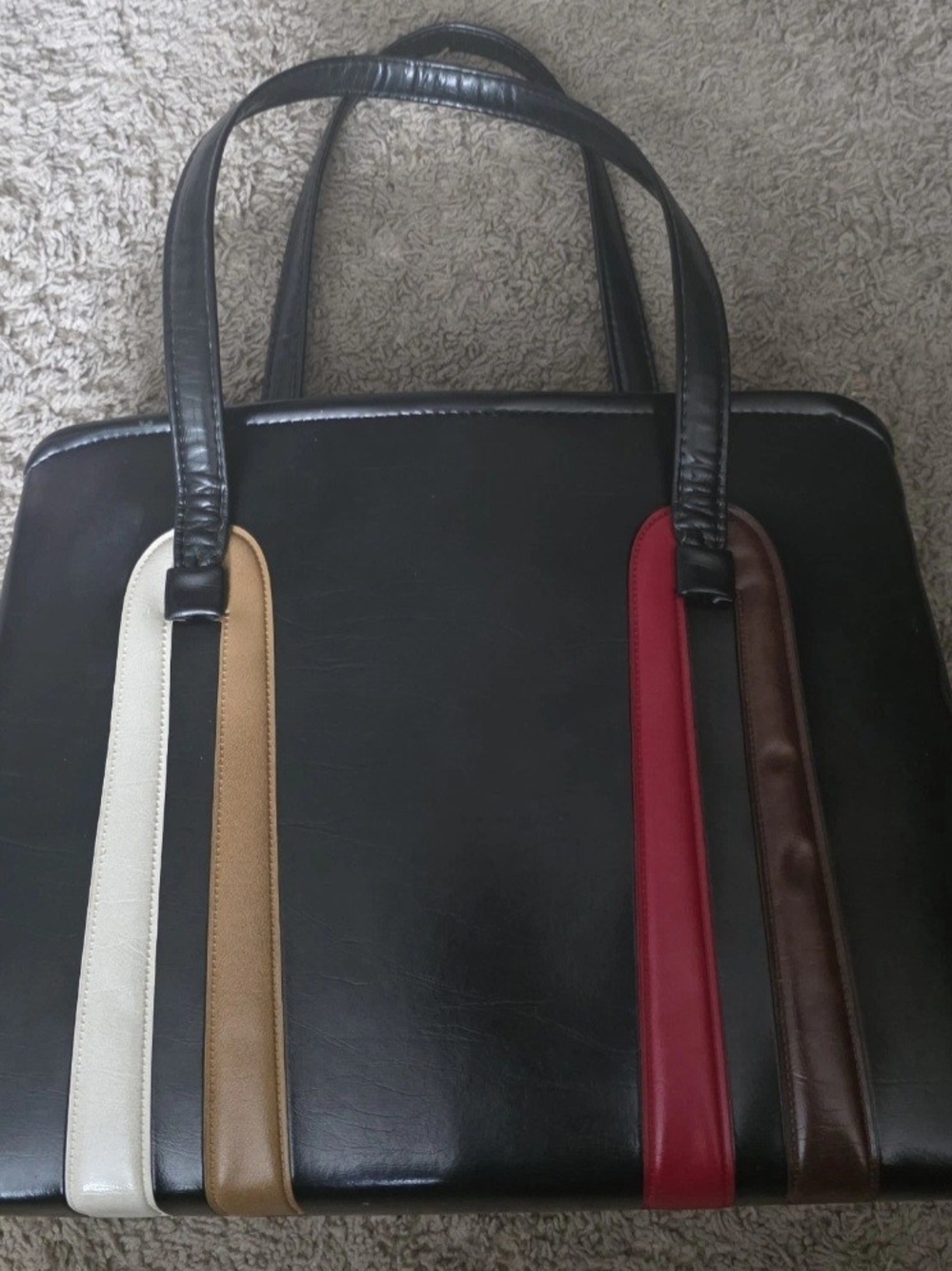 Vintage 1970's Women's Fashion Shoulder Handbag Vinyl Metal Accents